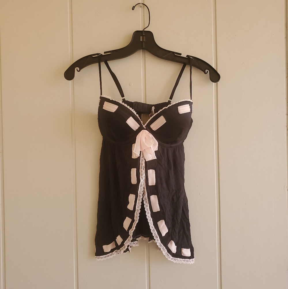Victoria's Secret Sexy Little Things Black Babydoll Nightie Open Front 34D New